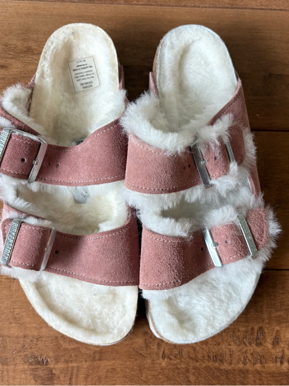 BIRKENSTOCK ARIZONA SUEDE SHEARLING SANDALS pink size 39/ US women’s size 8-8.5 - Picture 4 of 10